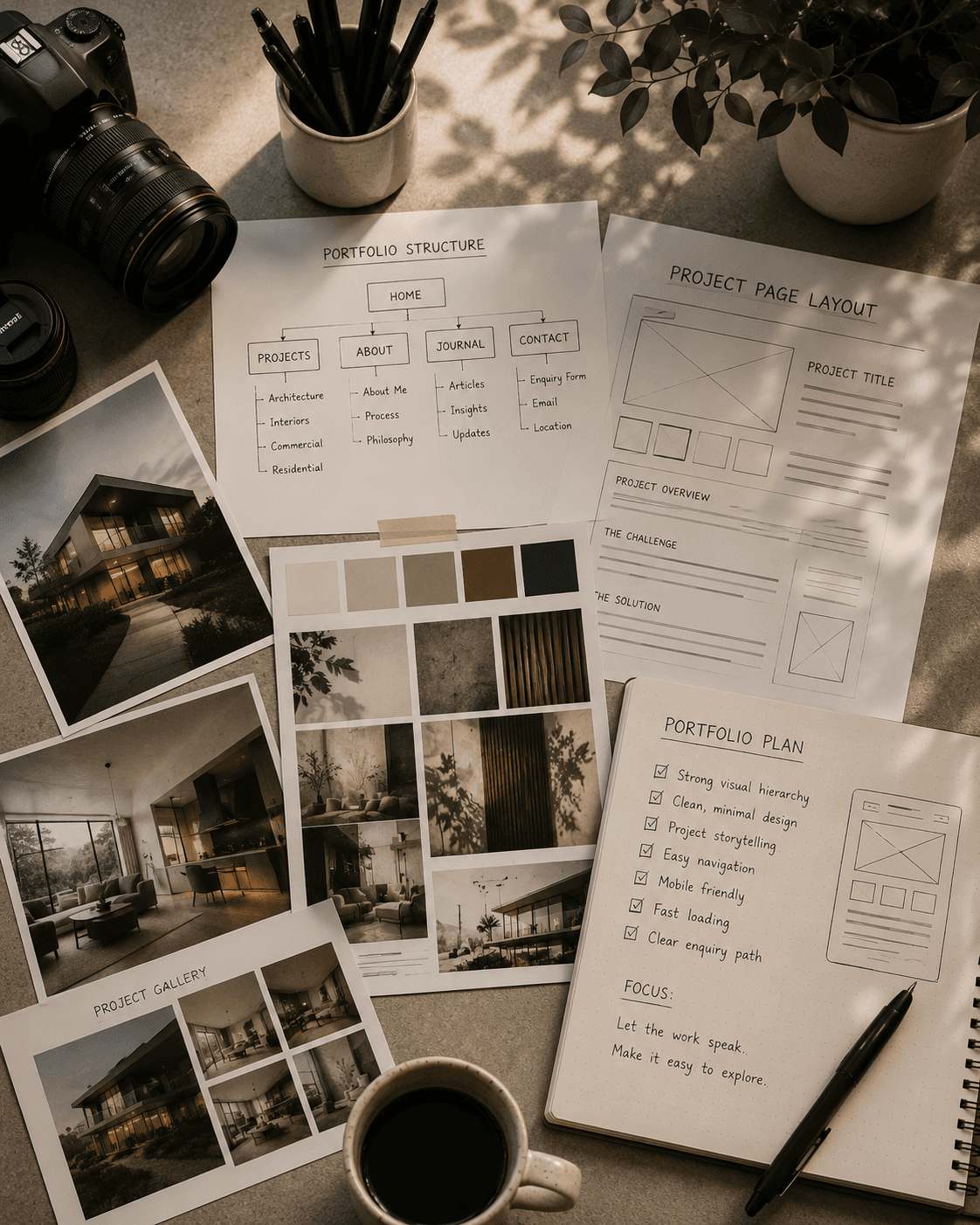 Creative professional organising project work for a portfolio